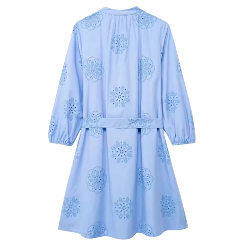 Cynthia Rowley Rubber Embroidery Blue Summer 3/4 Sleeve Mini Dress Size S NWOT - Picture 10 of 12
